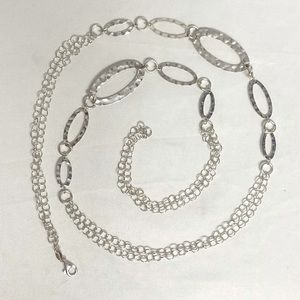 Milor STERLING Necklace 925 Italy 36” Hammered Oval Links Adjustable Length